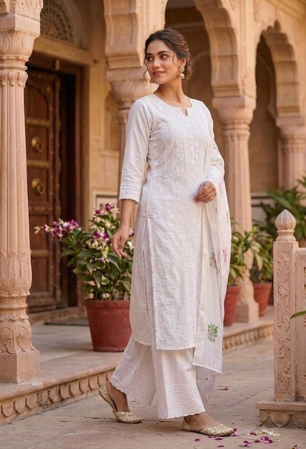 Image of nejadhari fashion Embroidered Kurta, Palazzo & Dupatta Set