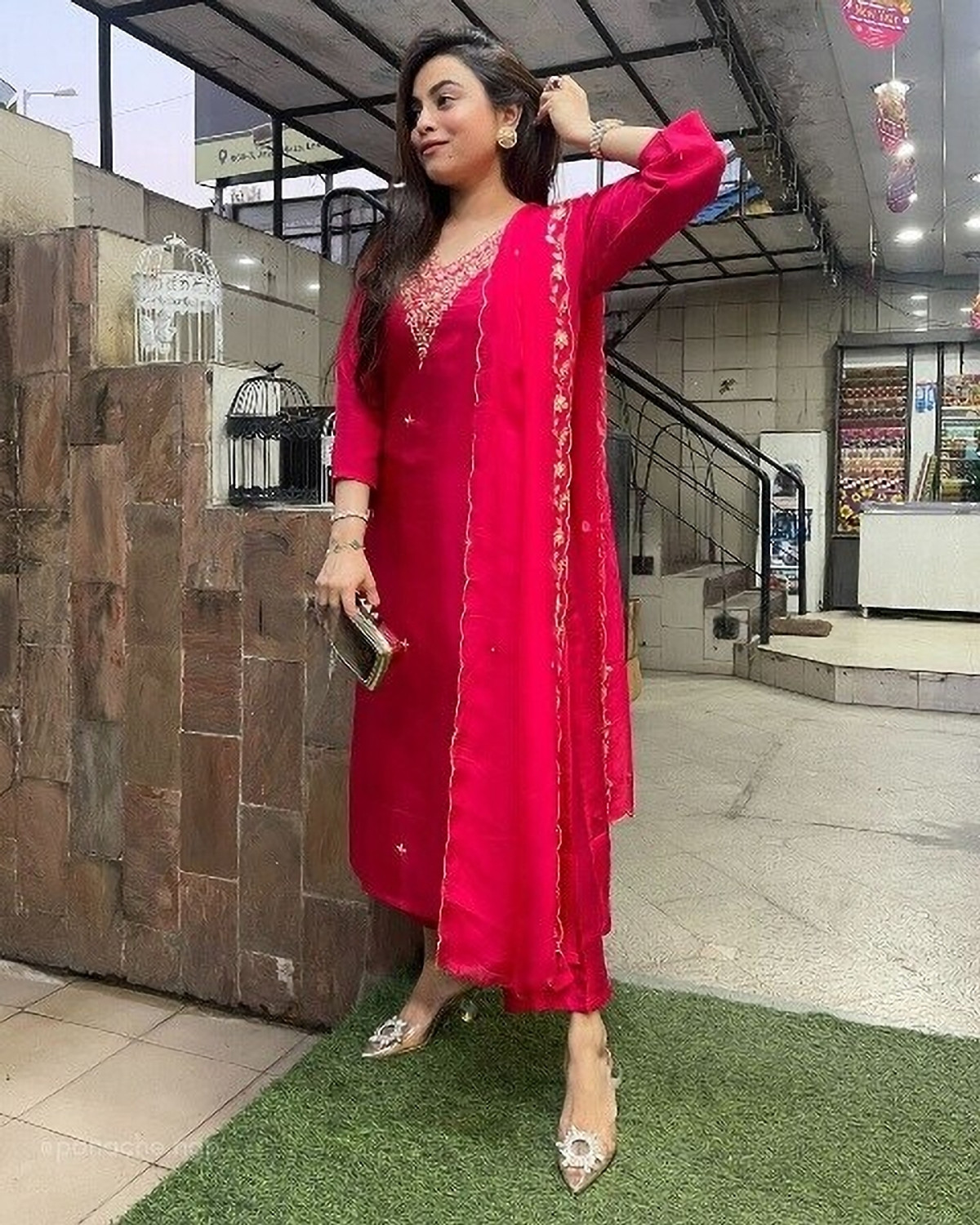 Image of Yipsy Fashion Embroidered Kurta, Palazzo & Dupatta Set