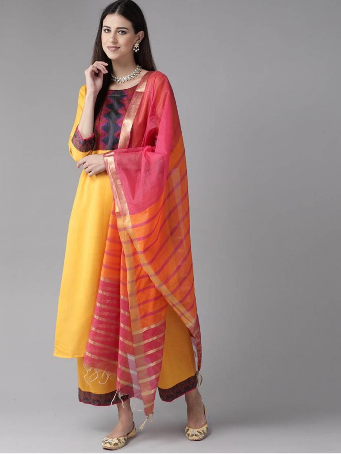 AnAdhTex Self Design Kurta, Palazzo & Dupatta Set