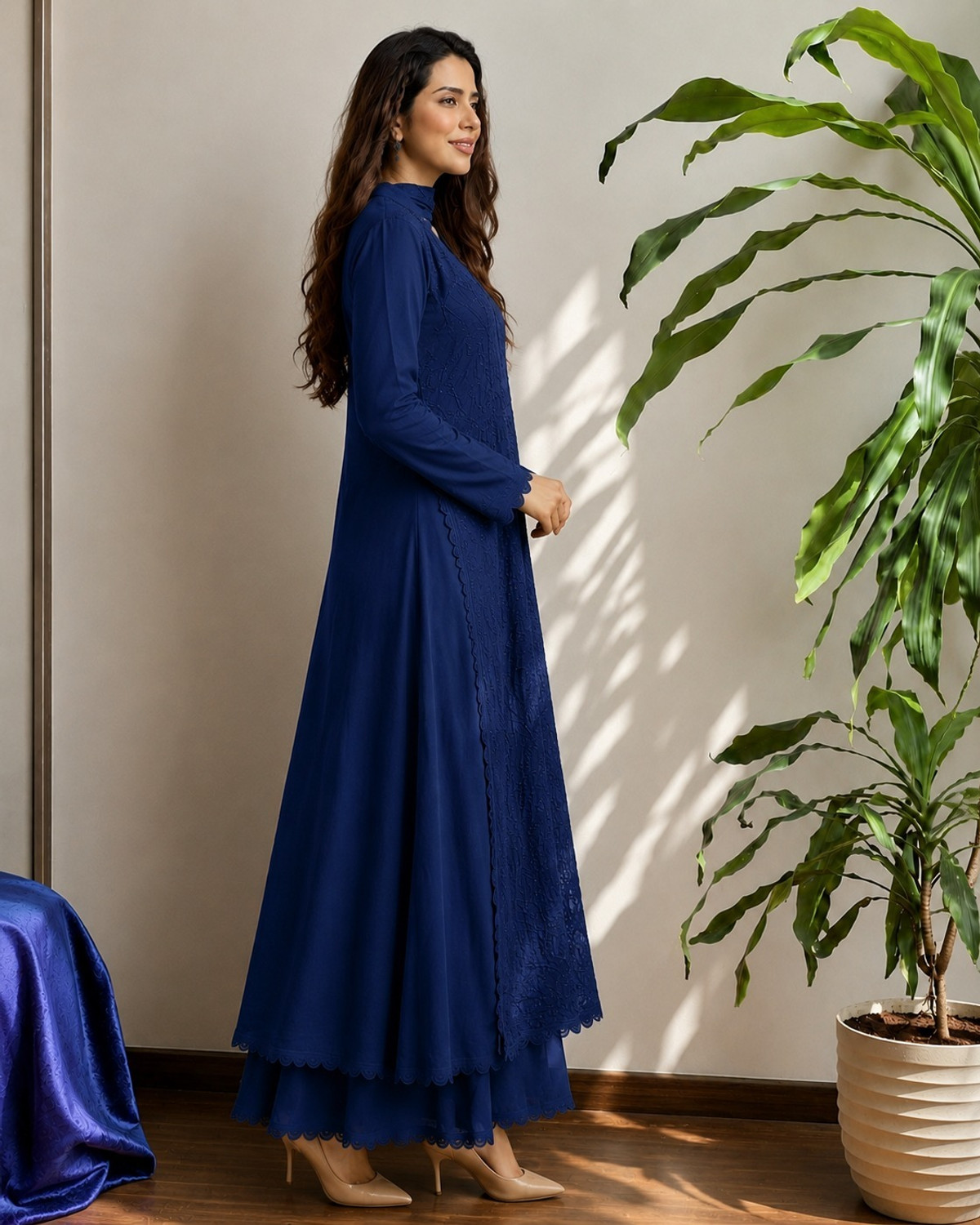 Image of khodal Womens Chikankari Kurta Dupatta Plazo Suit Embroidered Kurta, Palazzo & Dupatta Set