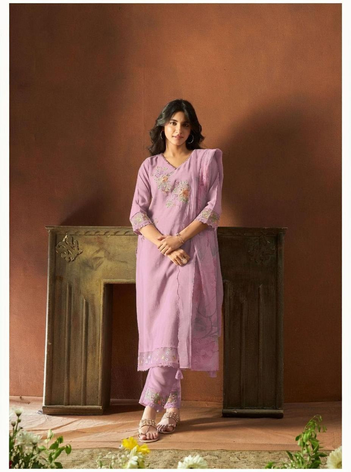 Image of KALKI COLLECTION Embroidered Kurta, Trouser /Pant & Dupatta Set