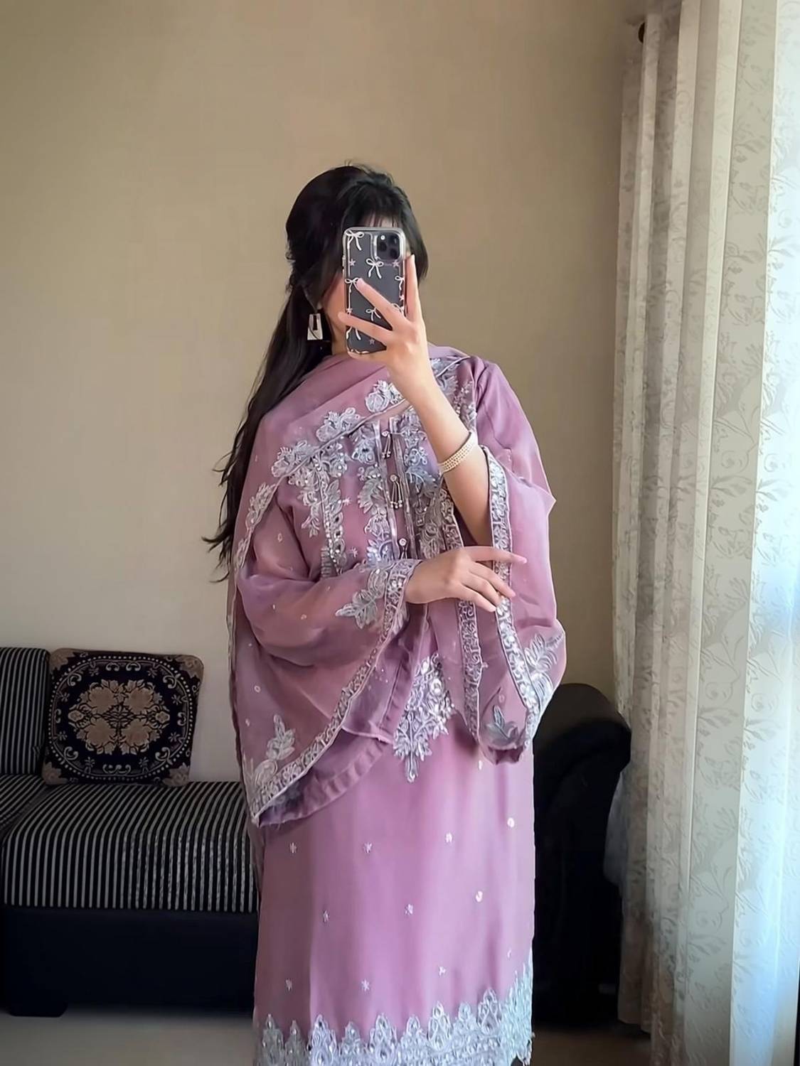 BYRI Embroidered Kurta, Palazzo & Dupatta Set