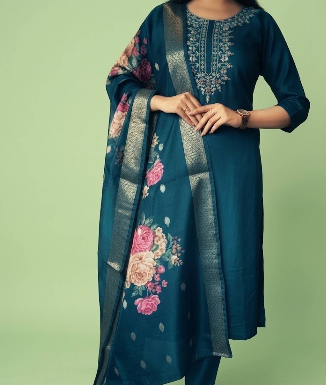 Ajantatextile Embroidered, Printed Kurta, Trouser/Pant & Dupatta Set