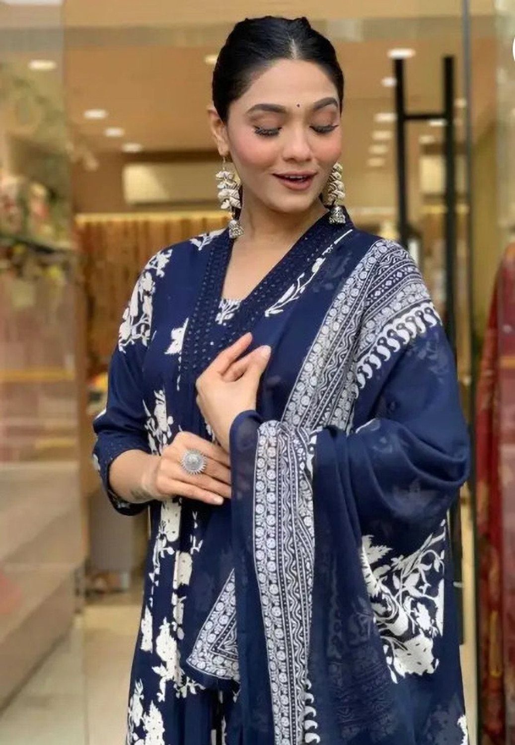 Image of DAKSHFAB Printed Kurta, Trouser /Pant & Dupatta Set