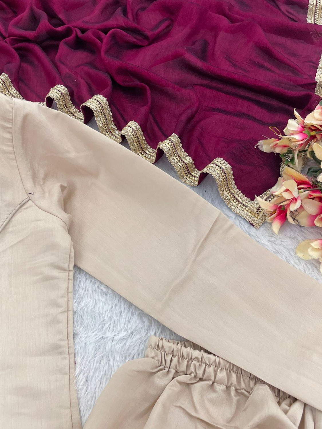 Image of Tantukriti Embroidered Kurta, Trouser /Pant & Dupatta Set