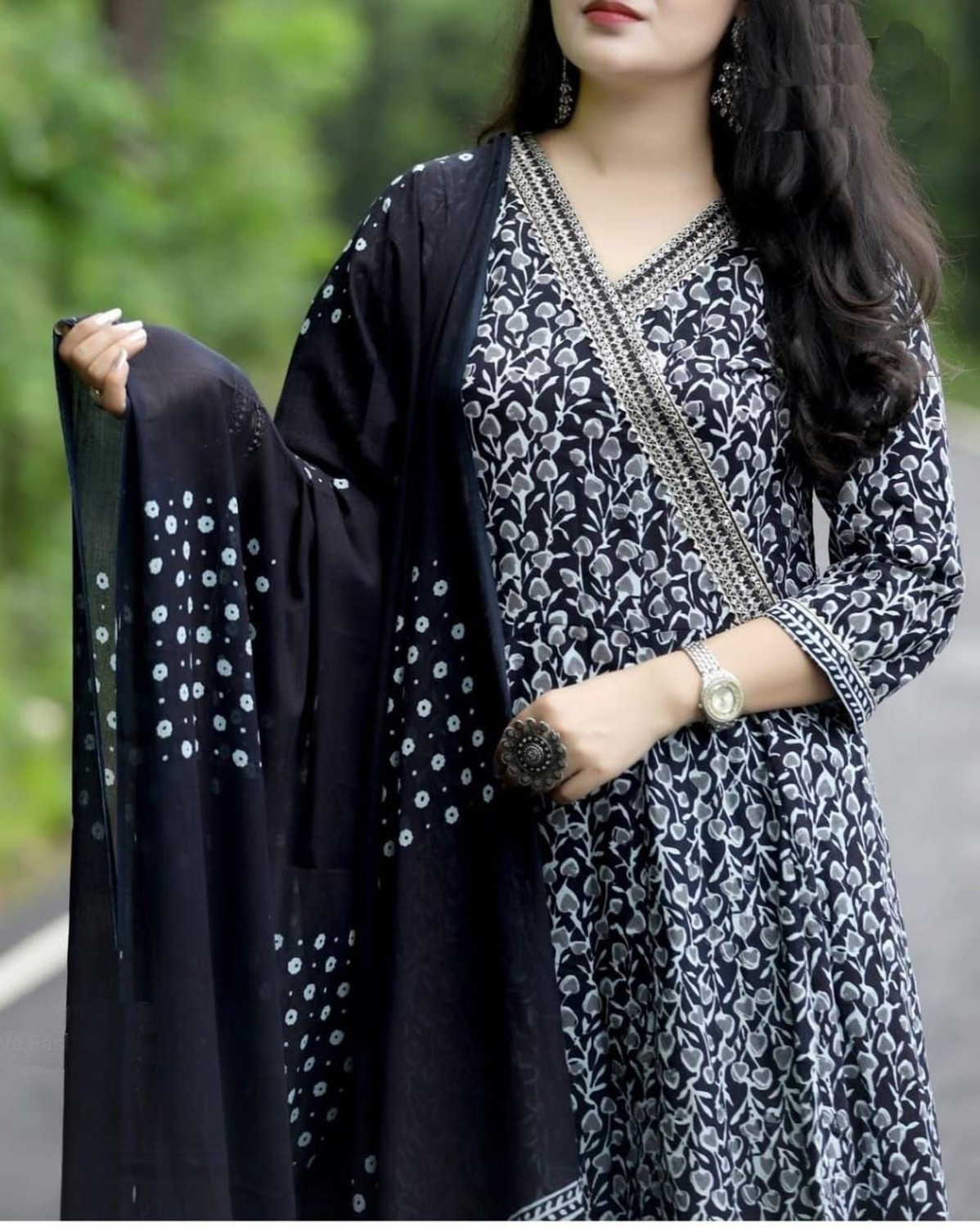 Image of KALYAN ENTERPRISES Printed Anarkali Kurta, Bottom & Dupatta Set