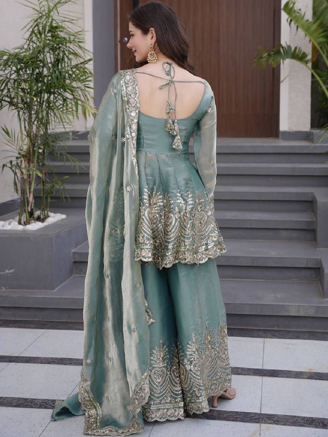Embroidered Anarkali Kurta, Bottom & Dupatta Set - Image 4