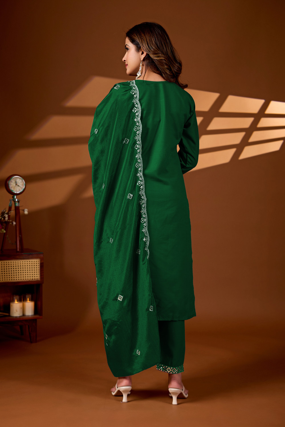 Image of DHARM CREATIONS Embroidered Kurta, Trouser /Pant & Dupatta Set