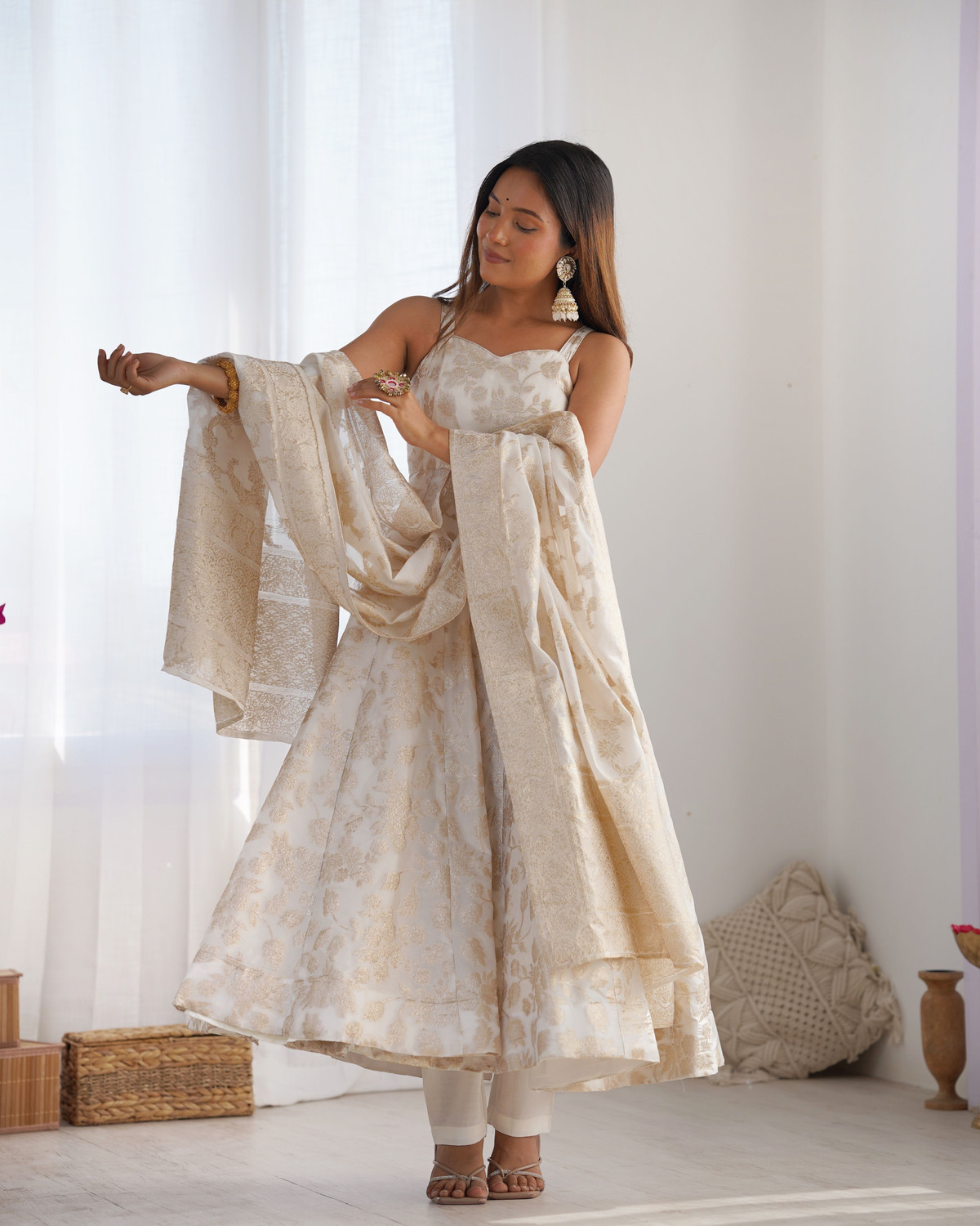 Image of KURTIBELLA Printed Anarkali Kurta, Bottom & Dupatta Set