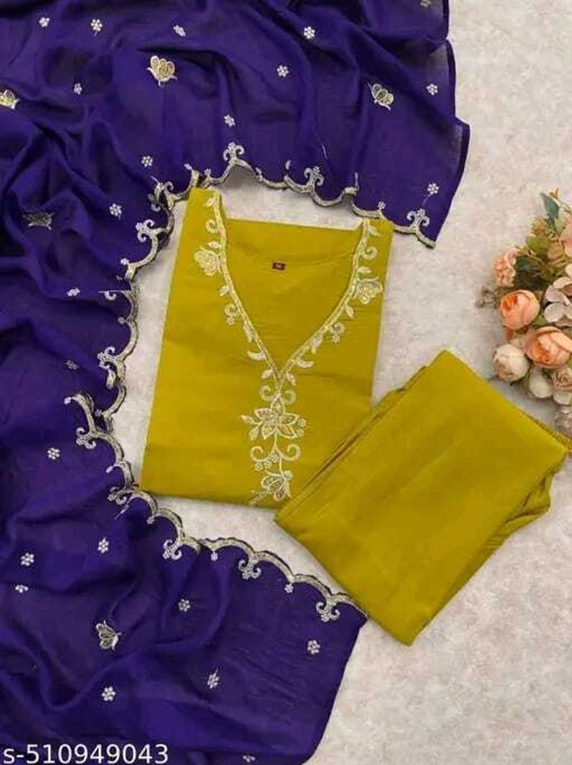 Image of ROHEENI CREATION Embroidered Kurta, Trouser /Pant & Dupatta Set