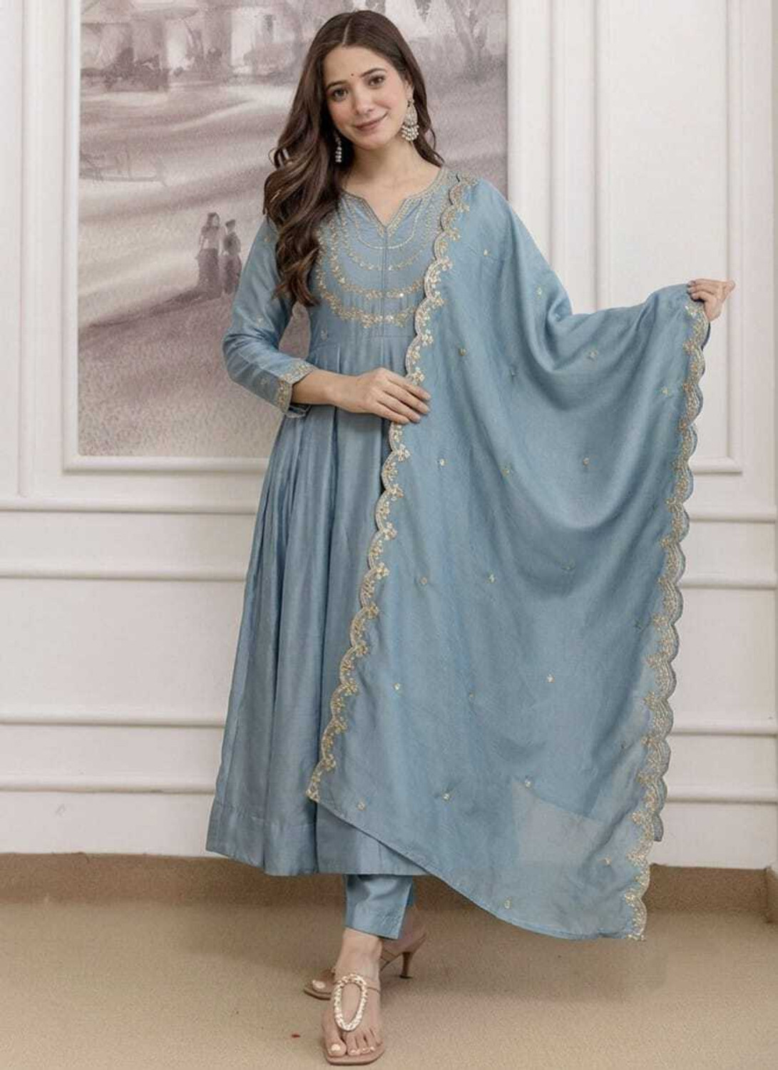 Image of KALKI COLLECTION Printed Anarkali Kurta, Bottom & Dupatta Set