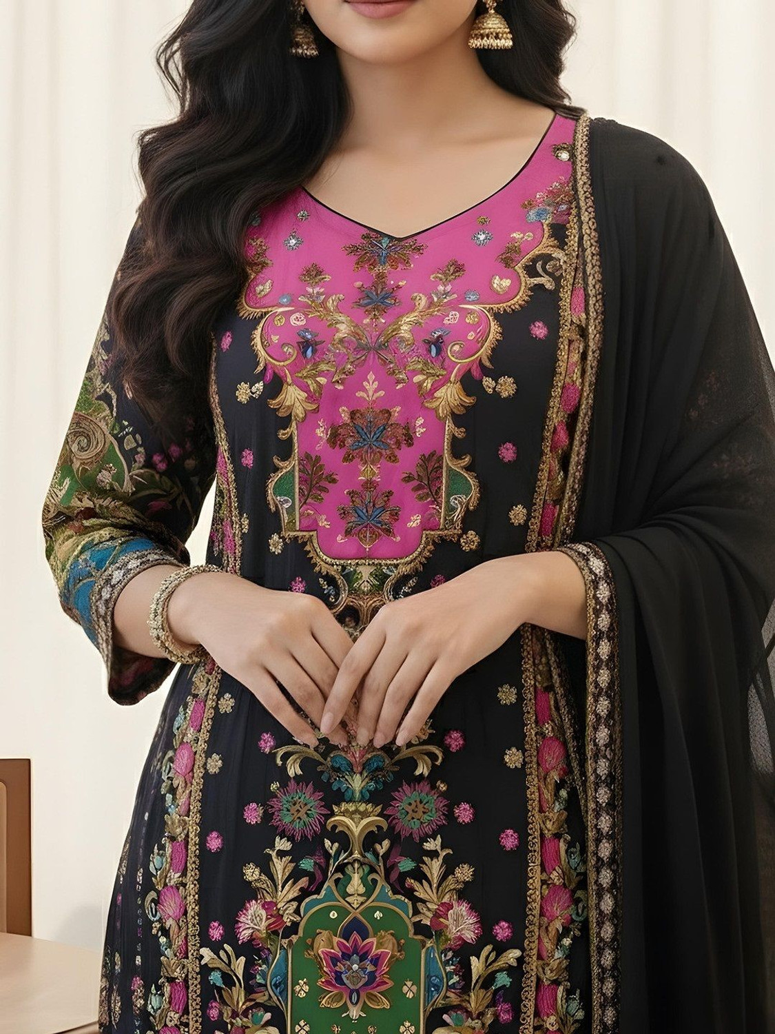 Image of dhvijadressmaker Embroidered Kurta, Sharara & Dupatta Set