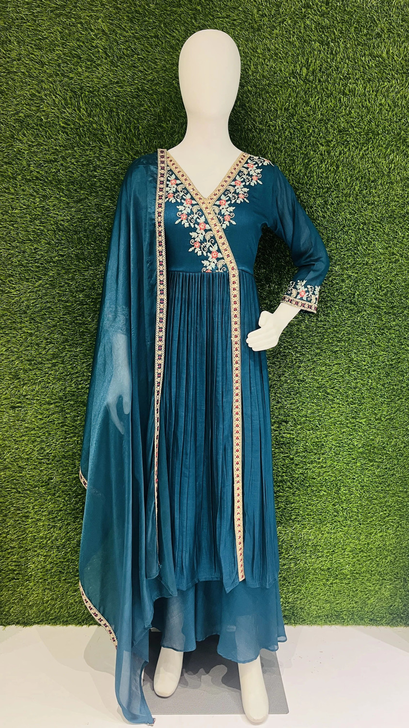 Image of Aarya Fashion Embroidered Anarkali Kurta, Bottom & Dupatta Set