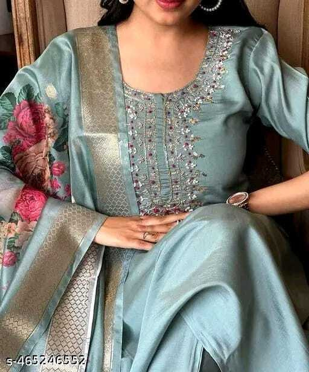 Image of FARHATFASHION Embroidered Kurta, Trouser /Pant & Dupatta Set