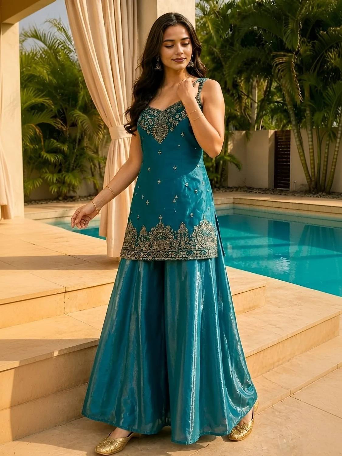 Aneri Embroidered Kurta, Sharara & Dupatta Set - Image 2