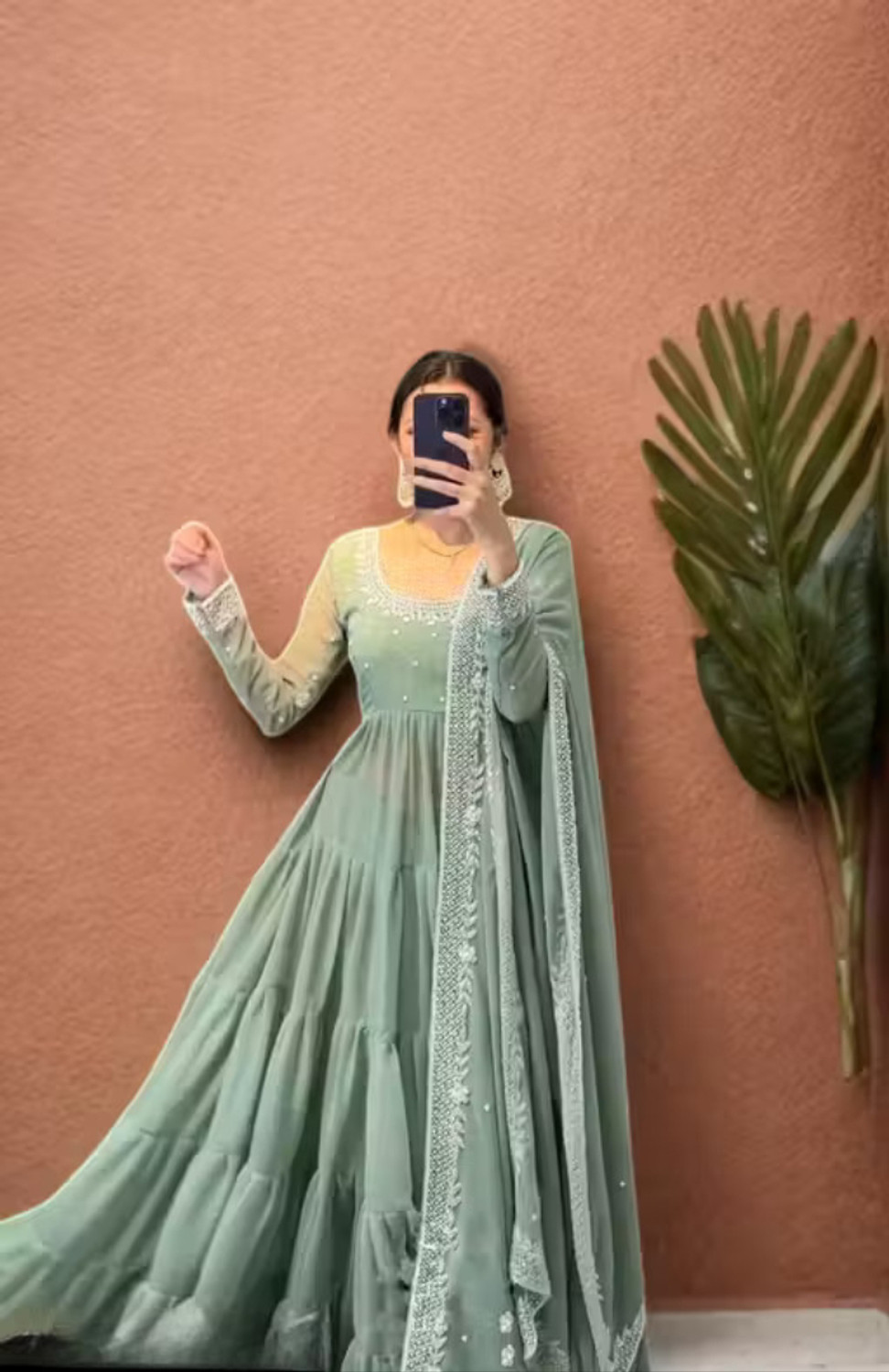 Image of HOUSE OF COMMON Embroidered Anarkali Kurta, Bottom & Dupatta Set