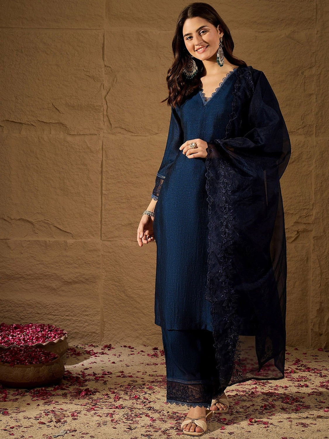Image of PREJIL FASHION Self Design Kurta, Palazzo & Dupatta Set