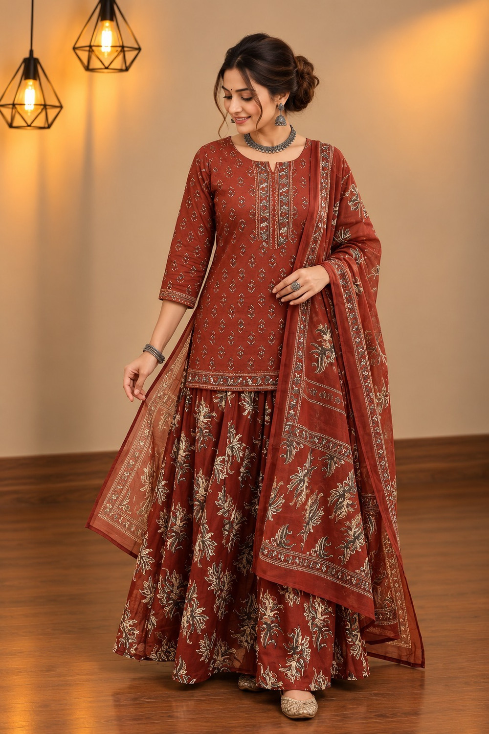 Image of Jaipuri House Printed Kurta, Salwar & Dupatta Set