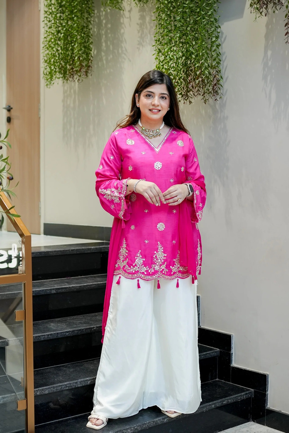 Image of Wtune Women Kurti Palazzo Dupatta Set