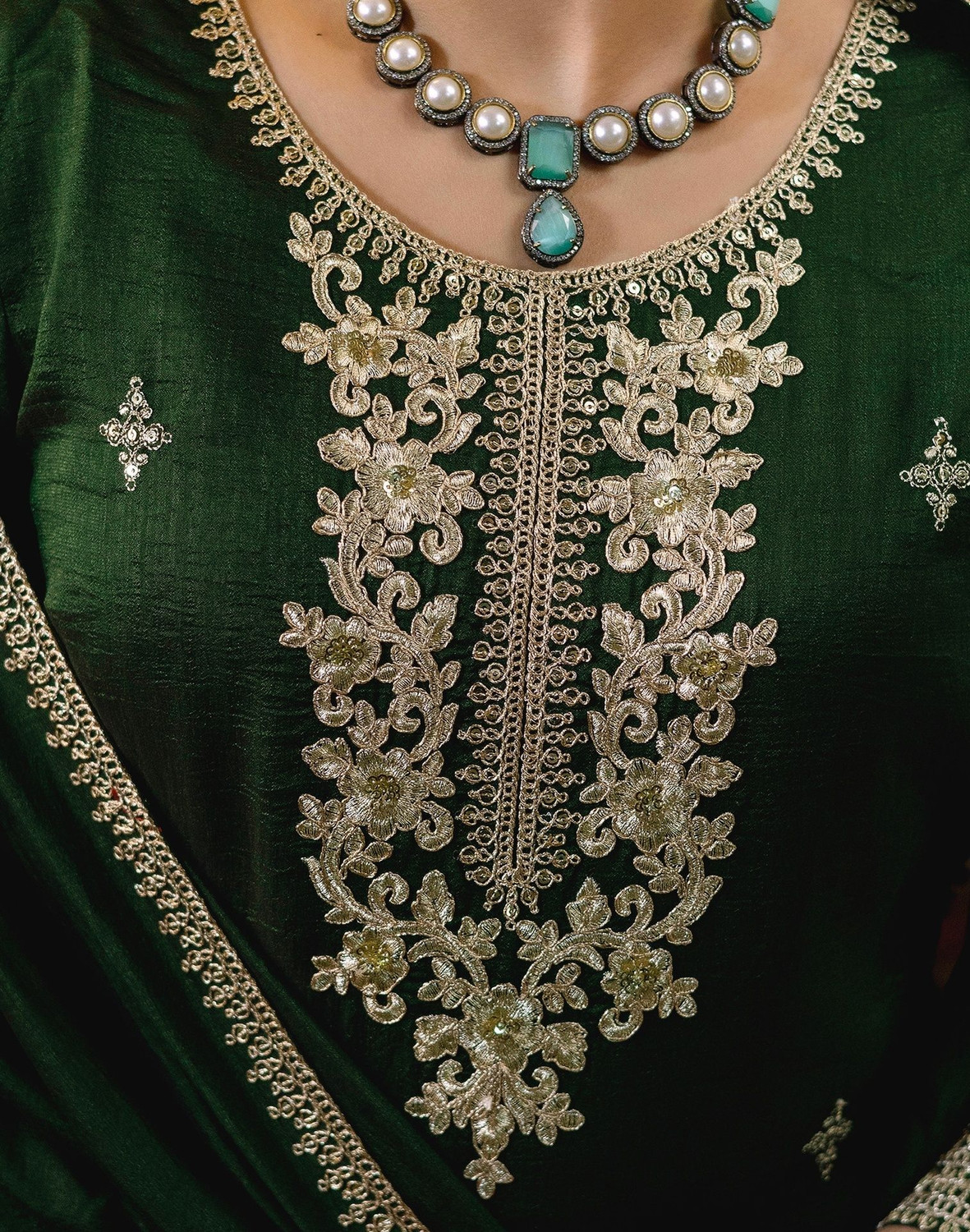 Image of Tasrika Embroidered Kurta, Trouser /Pant & Dupatta Set