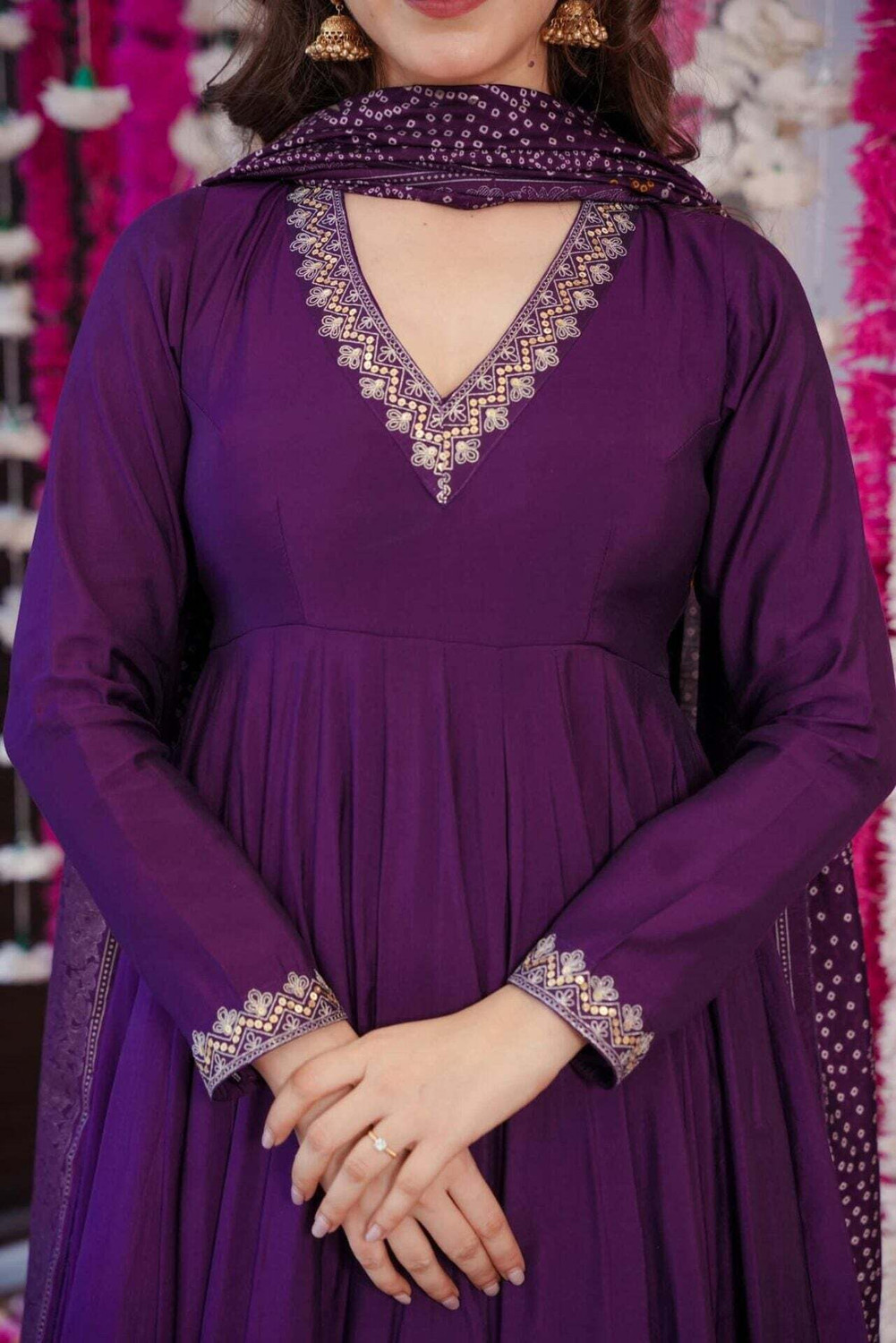 Image of Vastrangam Solid Anarkali Kurta, Bottom & Dupatta Set