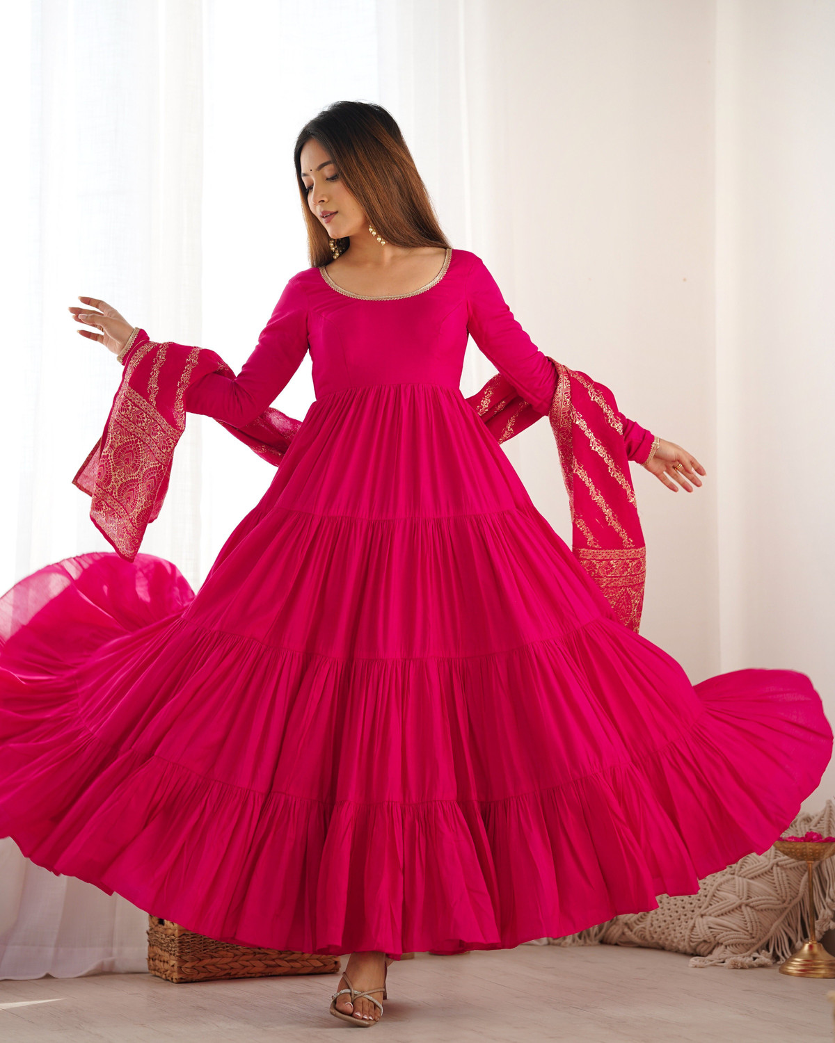 Image of LOKITA WORLD Solid Anarkali Kurta, Bottom & Dupatta Set