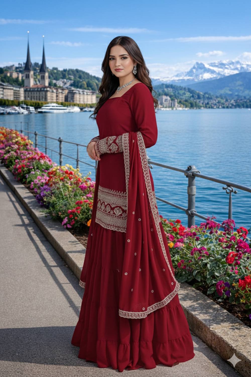 Jayesh Embroidered Kurta, Sharara & Dupatta Set Black - Image 3