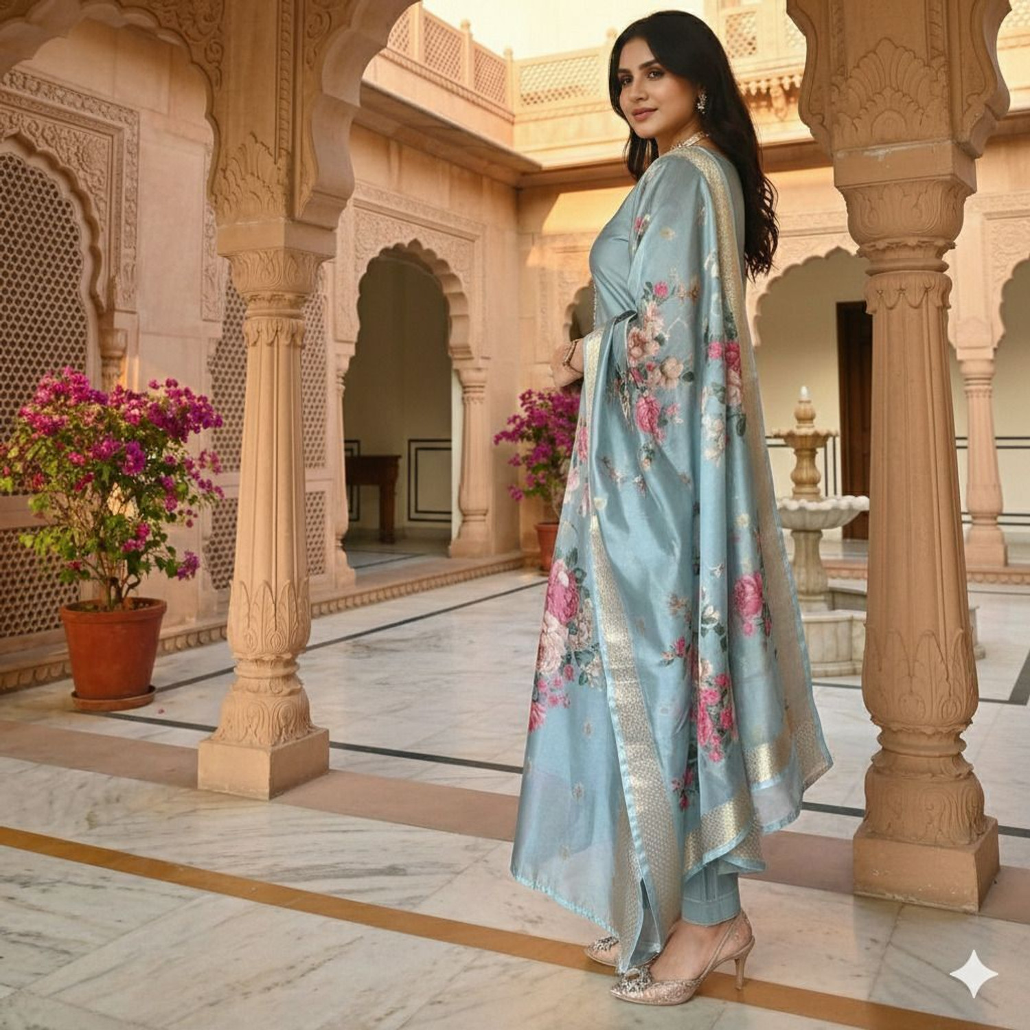Image of Petromen Embroidered Kurta, Salwar & Dupatta Set