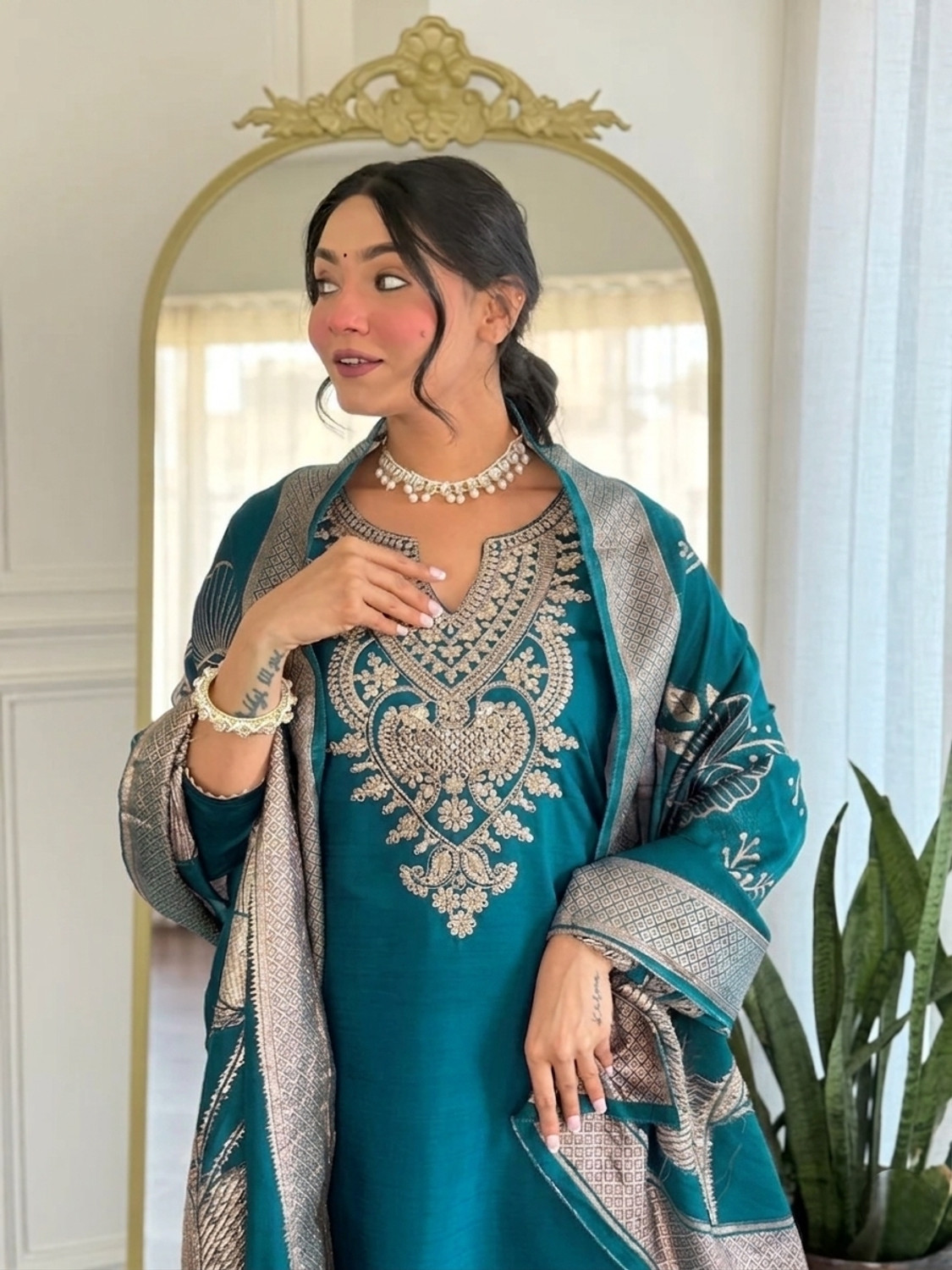 Image of RHET FASHION Women Kurta Pant Attached Dupatta Set