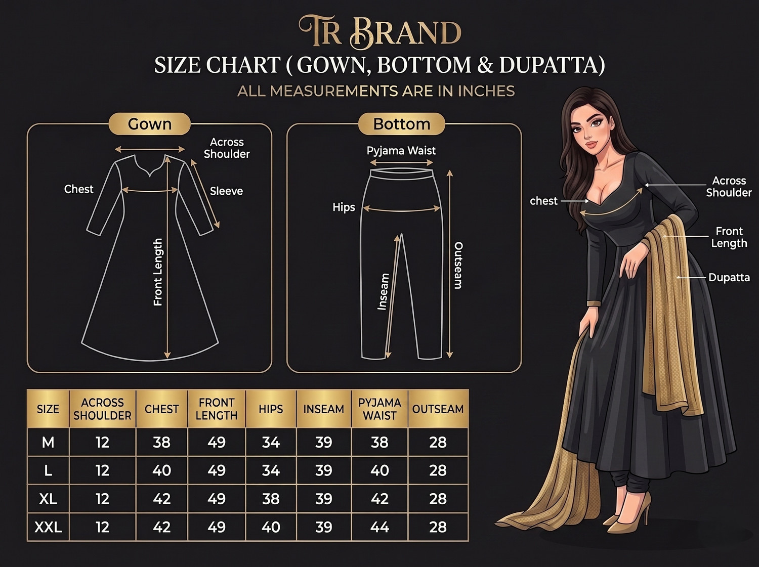 Image of TRANDTIDE Solid Anarkali Kurta, Bottom & Dupatta Set