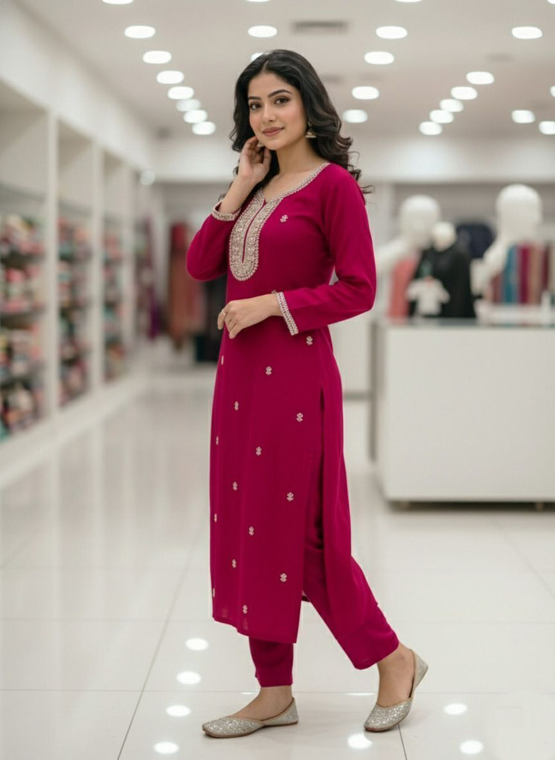 Image of SWASTINX Embroidered Kurta, Trouser /Pant & Dupatta Set