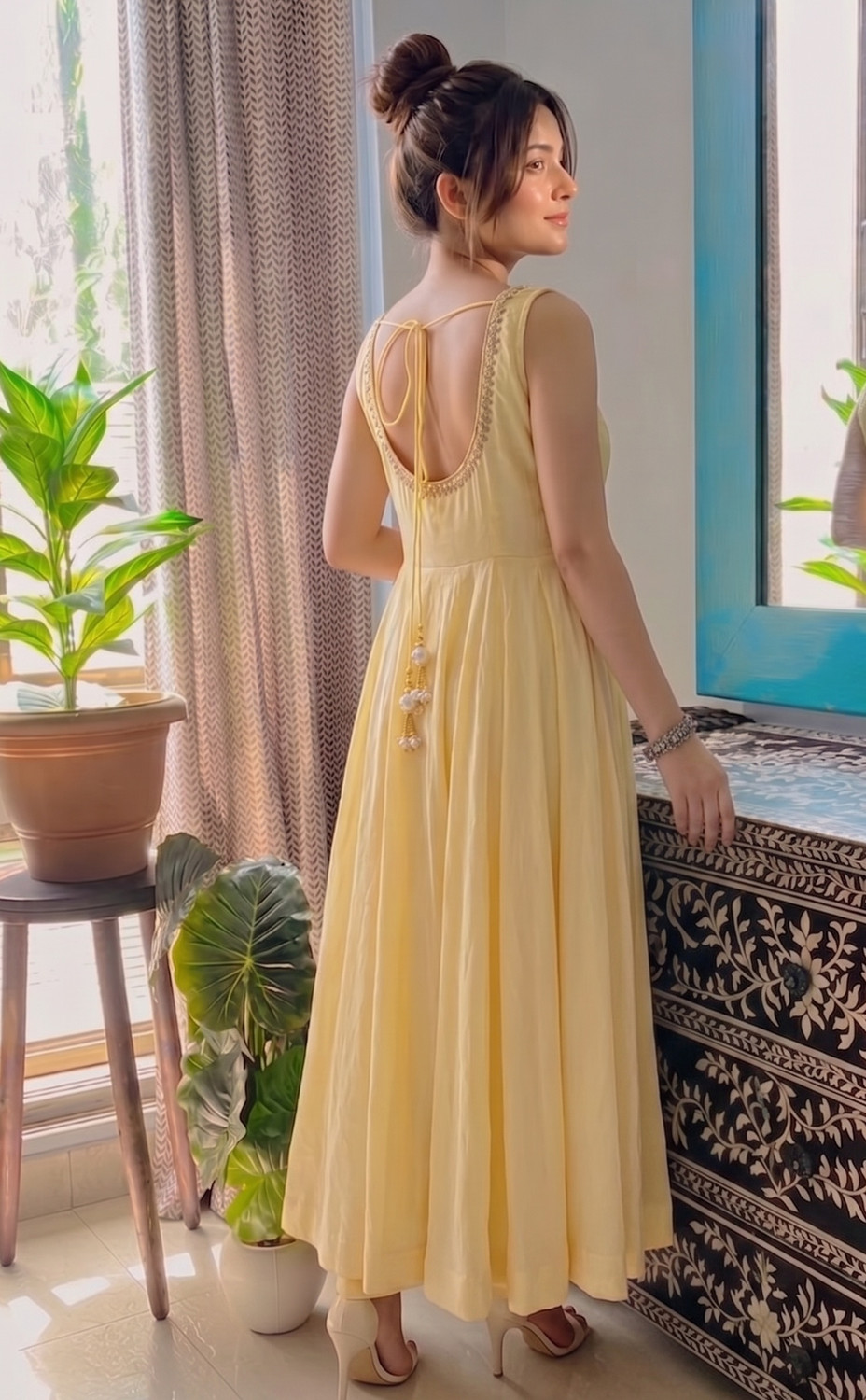Image of TRANDTIDE Anarkali Roman Cotton Flared Gown Bottom With Soft Net Dupatta Self Design Anarkali Kurta, Bottom & Dupatta Set