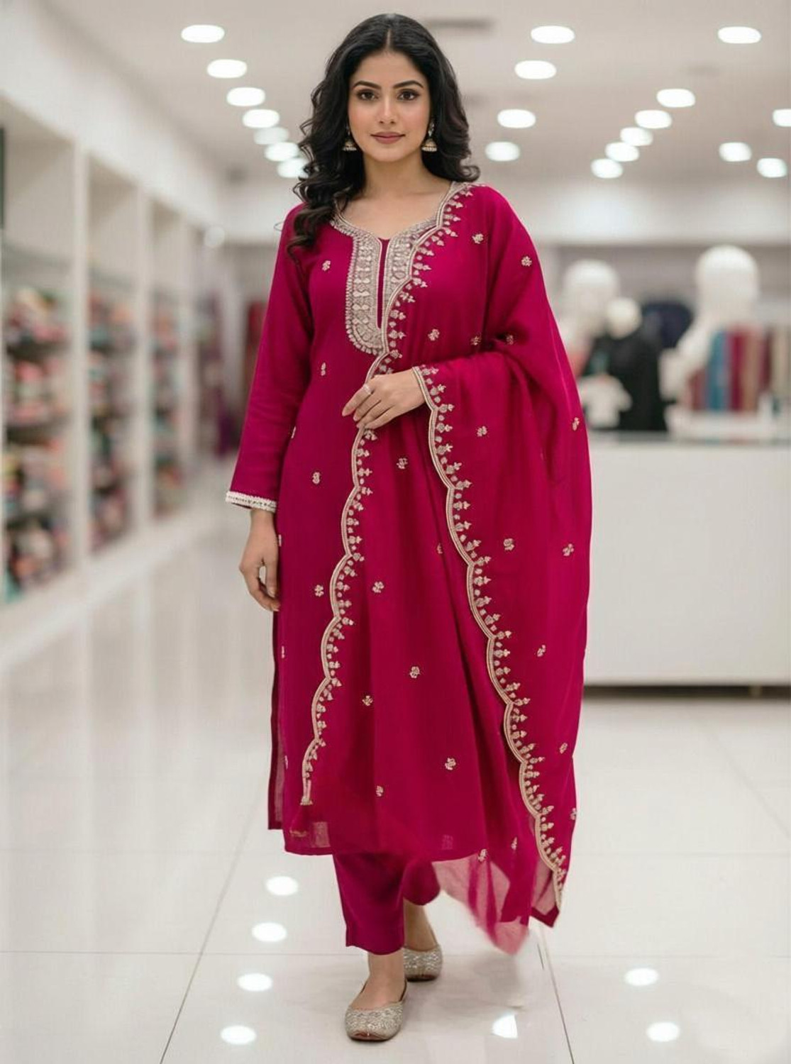 Image of SWASTINX Embroidered Kurta, Trouser /Pant & Dupatta Set
