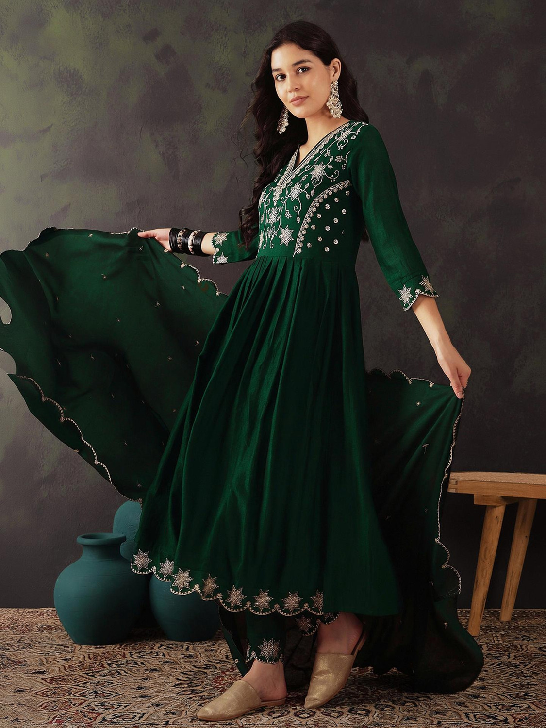 Image of SheWill Embroidered Kurta, Trouser /Pant & Dupatta Set