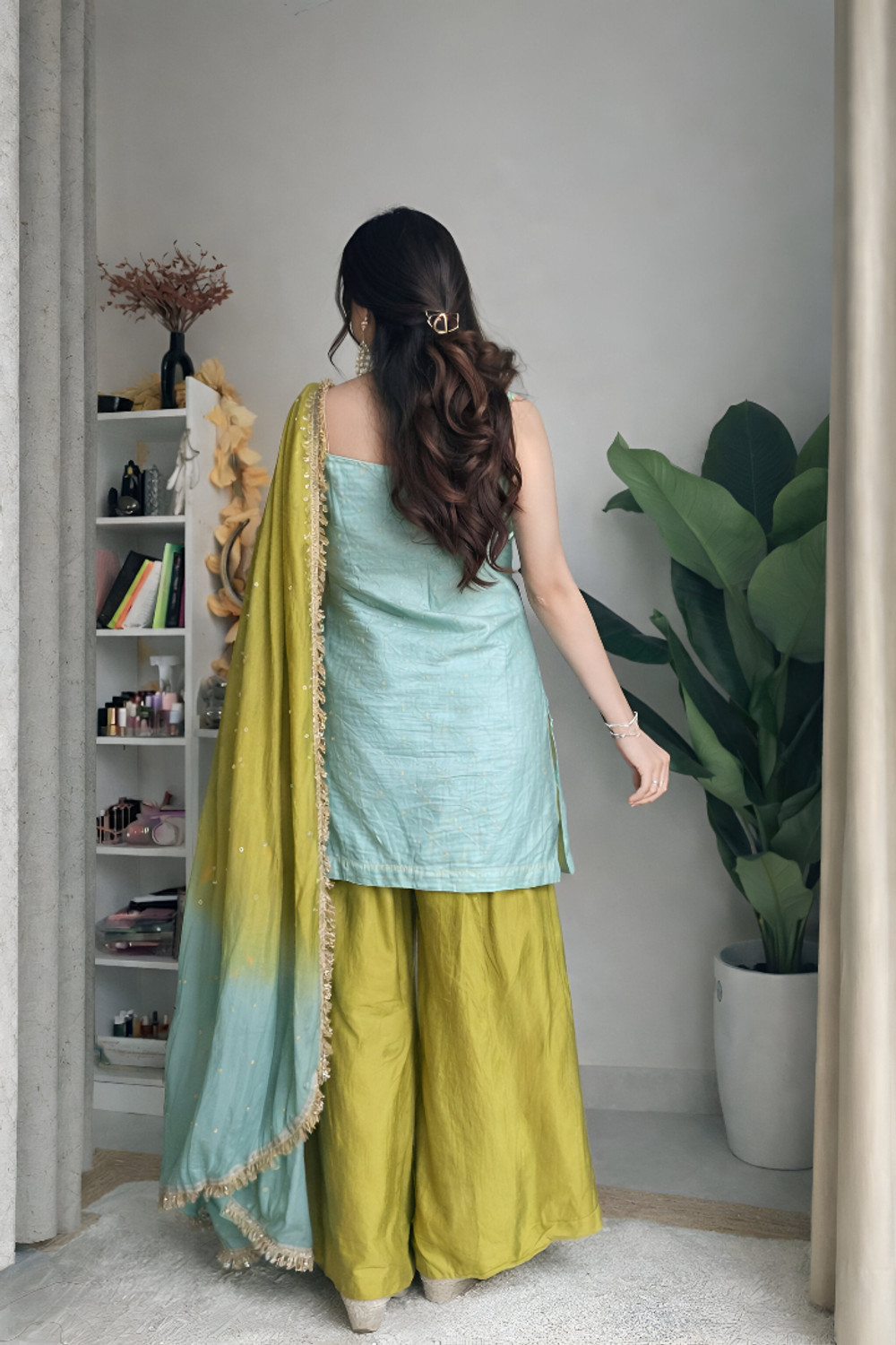Image of ELIINDRA Embroidered Kurta, Palazzo & Dupatta Set