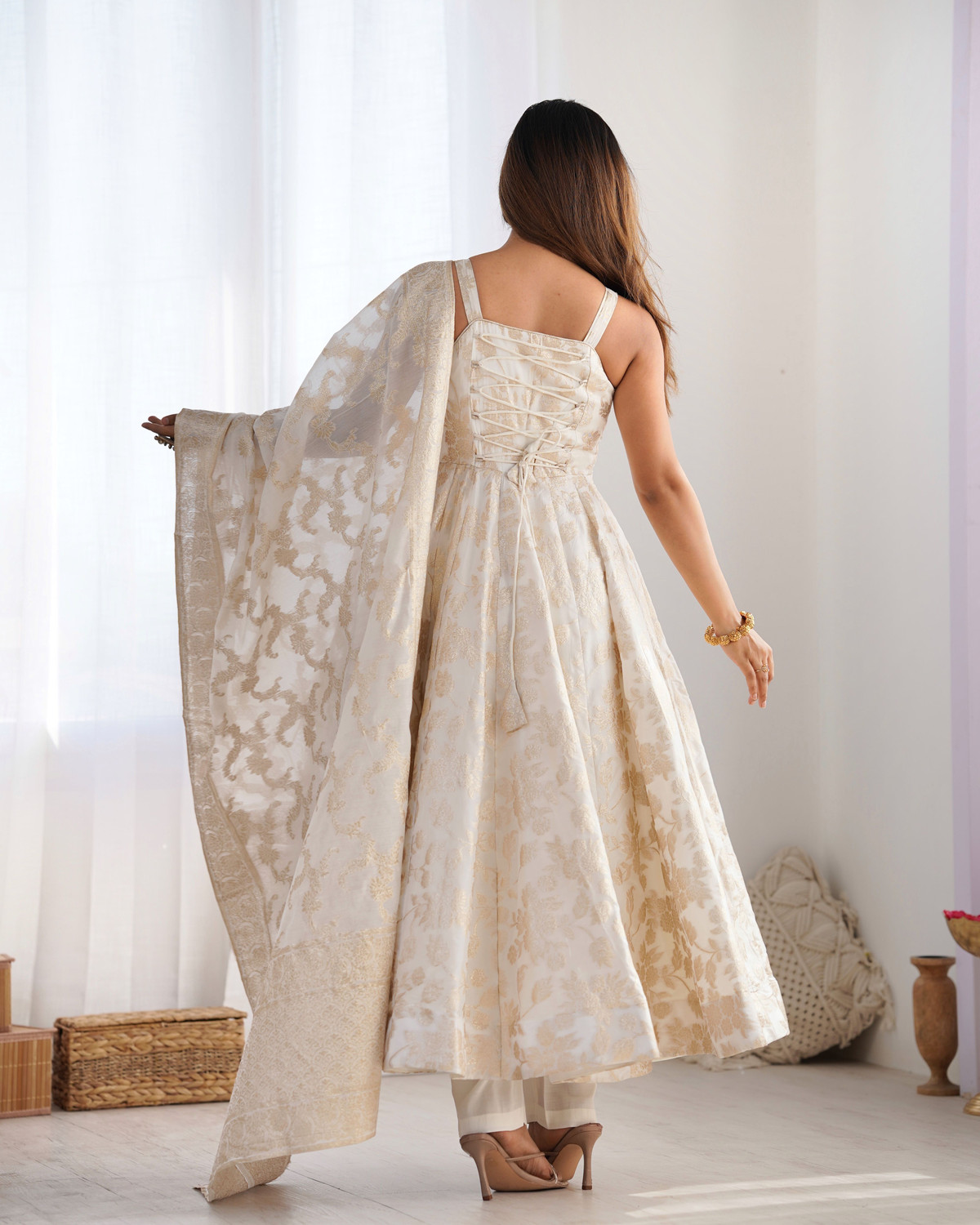 Image of KURTIBELLA Printed Anarkali Kurta, Bottom & Dupatta Set