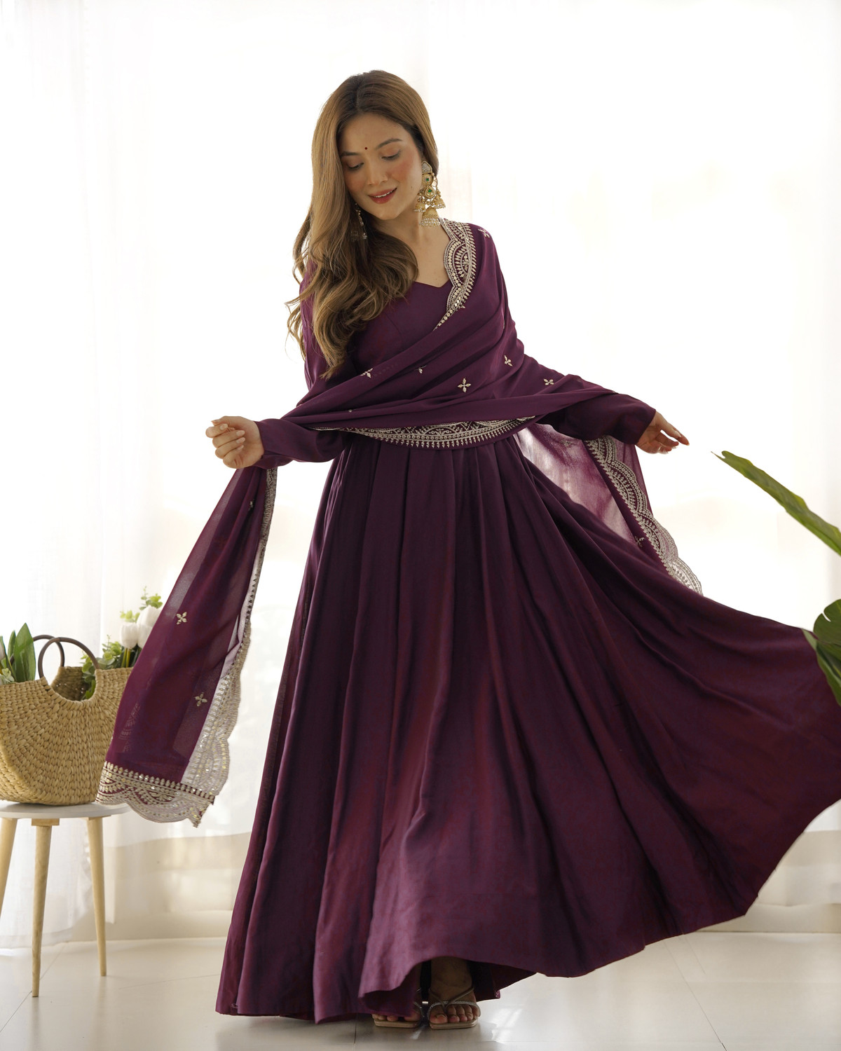 Image of LABELKBBRAND Embroidered Anarkali Kurta, Bottom & Dupatta Set