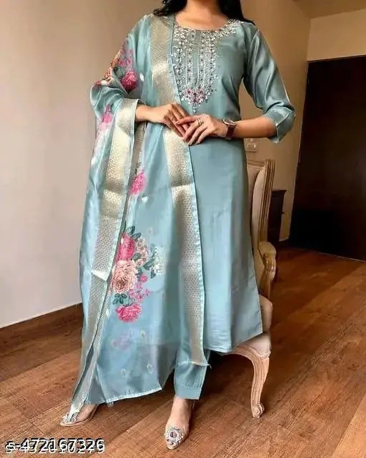 Image of Petromen Embroidered Kurta, Salwar & Dupatta Set