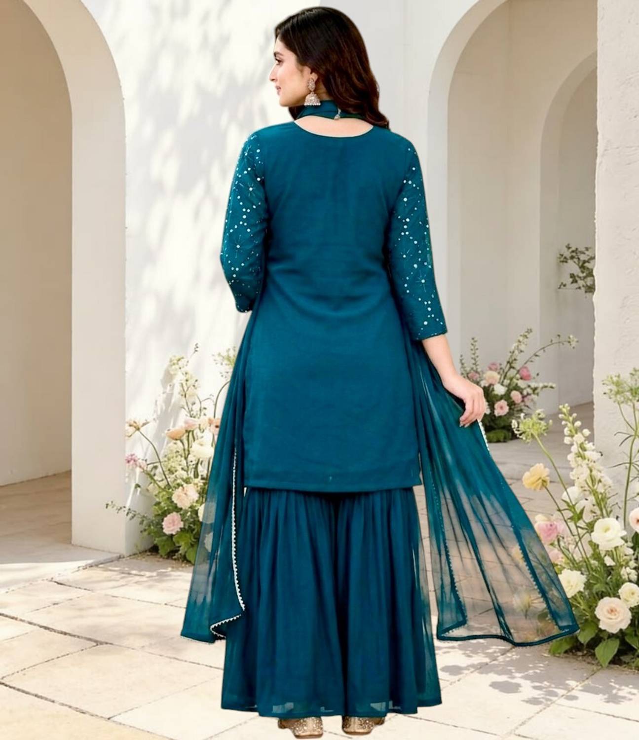 TUHIRAAJ Embroidered Kurta, Sharara & Dupatta Set - Image 2