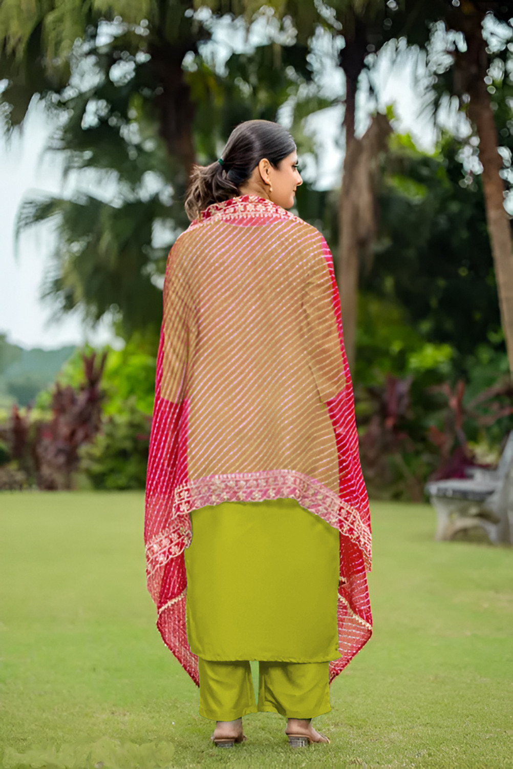 Image of DHARM CREATION Embroidered Kurta, Trouser /Pant & Dupatta Set