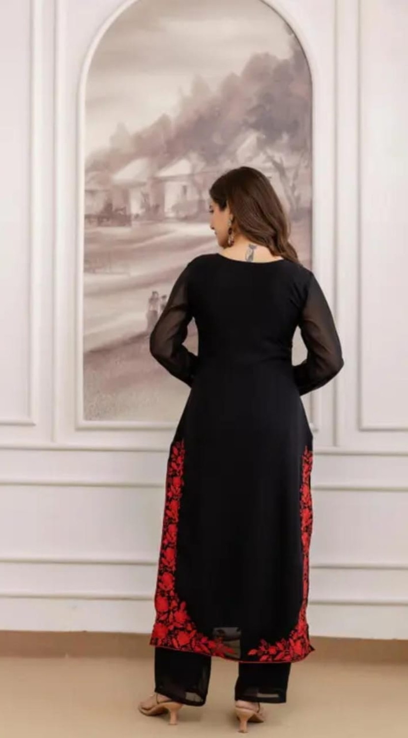 Image of SHIVU Embroidered Kurta, Palazzo & Dupatta Set
