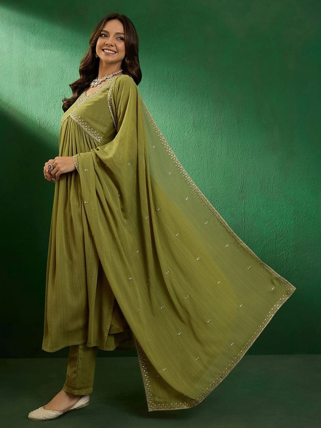 Image of HIYAN TEXTILES Embroidered Kurta, Trouser /Pant & Dupatta Set