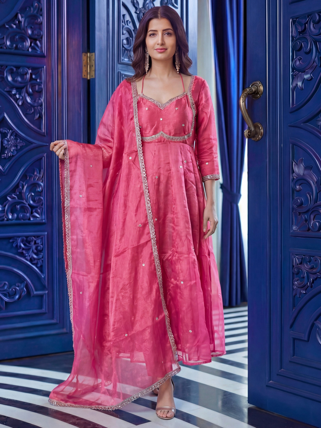 Image of Divastri Embroidered Anarkali Kurta, Bottom & Dupatta Set