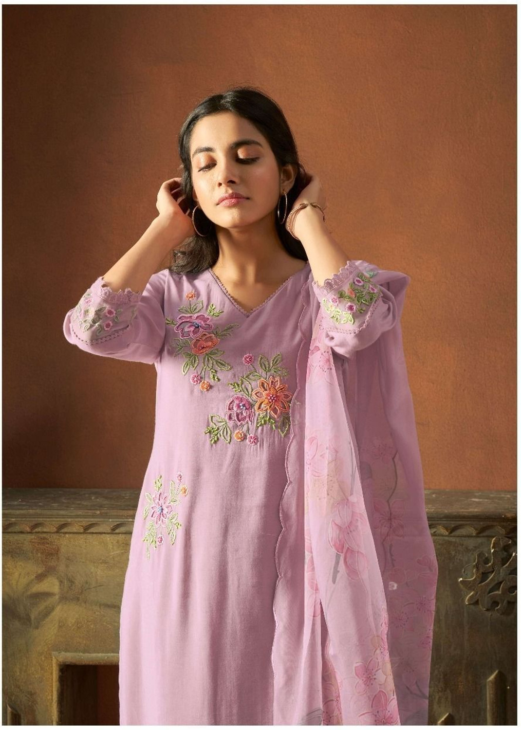 Image of KALKI COLLECTION Embroidered Kurta, Trouser /Pant & Dupatta Set