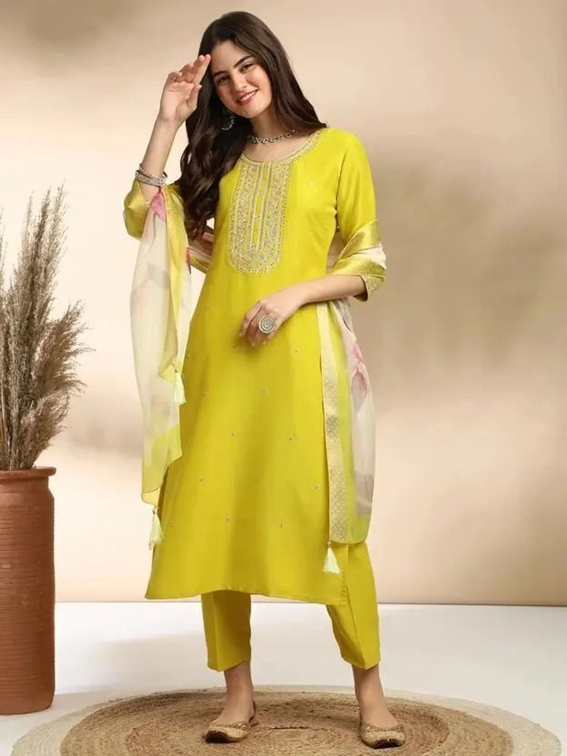 Image of Petromen Embroidered Kurta, Salwar & Dupatta Set
