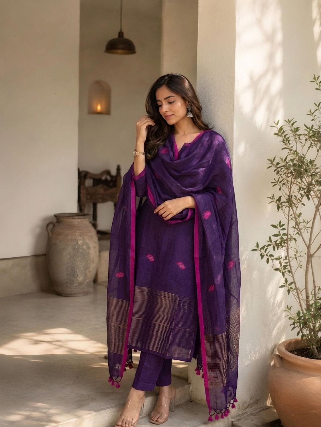 Image of uniqueenterprise Embroidered Kurta, Trouser /Pant & Dupatta Set