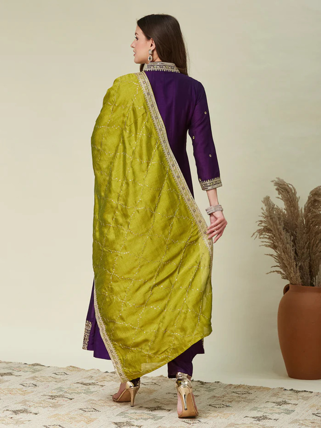 Image of rutva Embroidered Kurta, Trouser /Pant & Dupatta Set