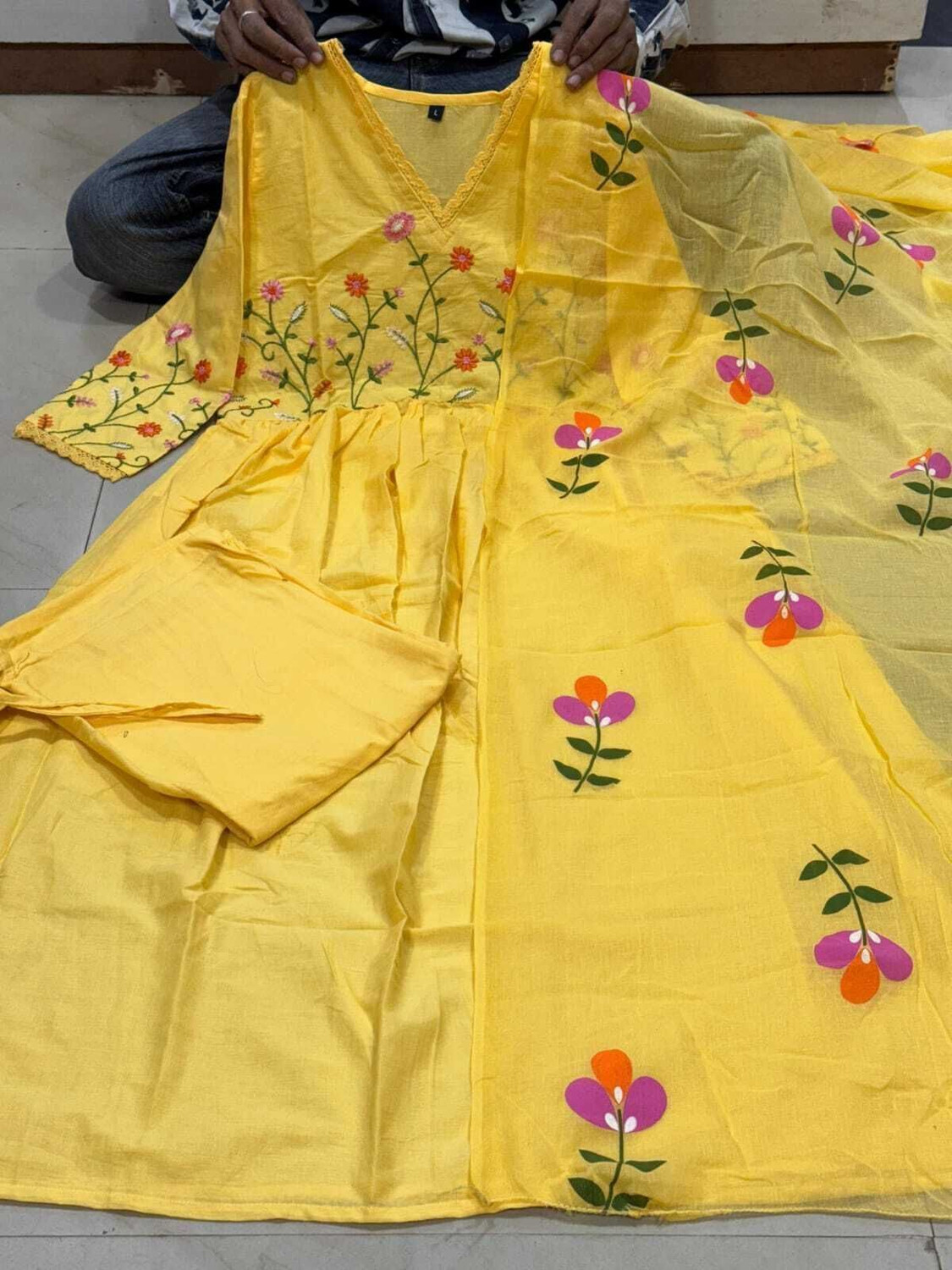 Image of CHECHI Embroidered Kurta, Palazzo & Dupatta Set