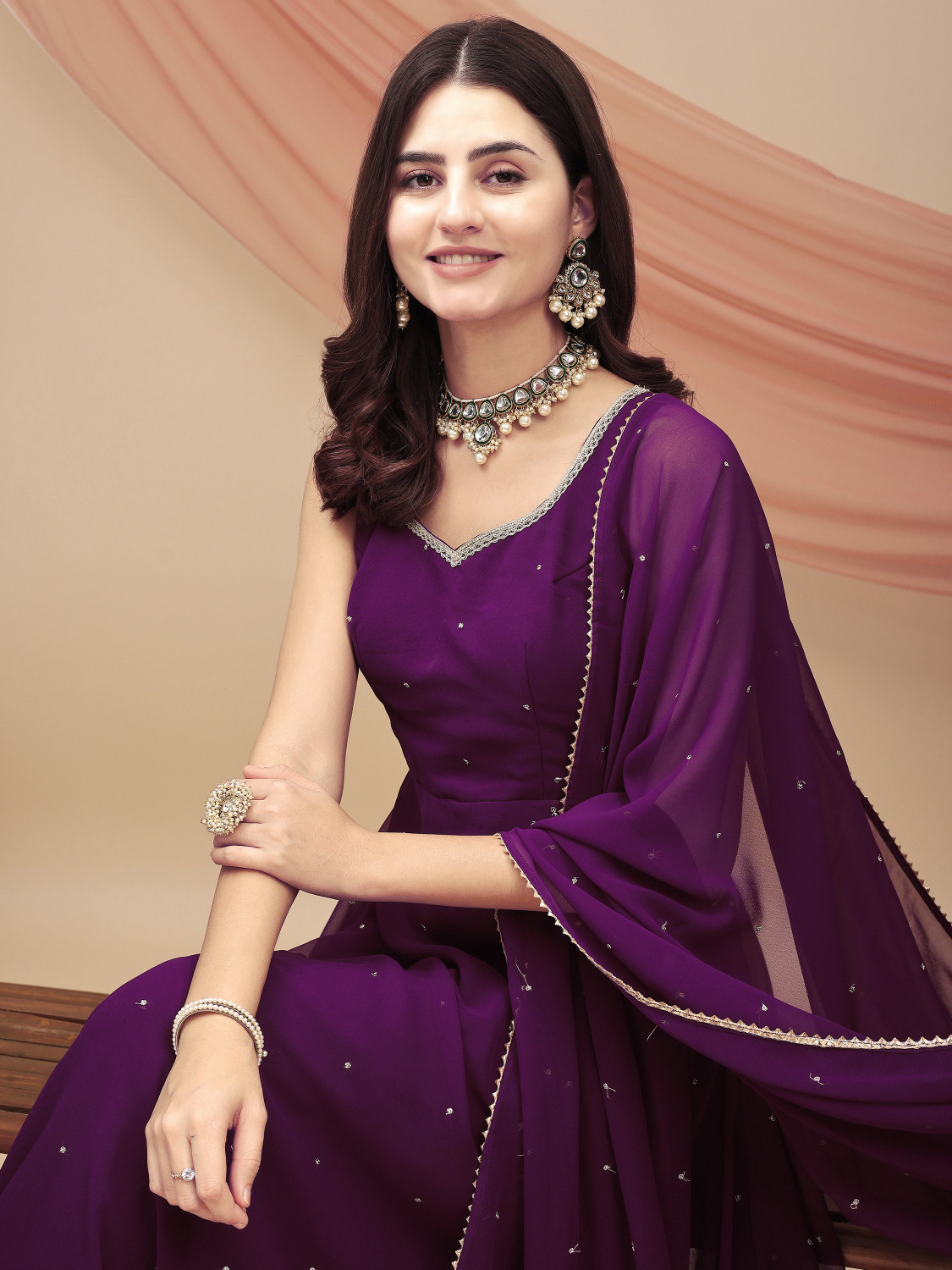 Image of TextileNow Solid Kurta, Sharara & Dupatta Set