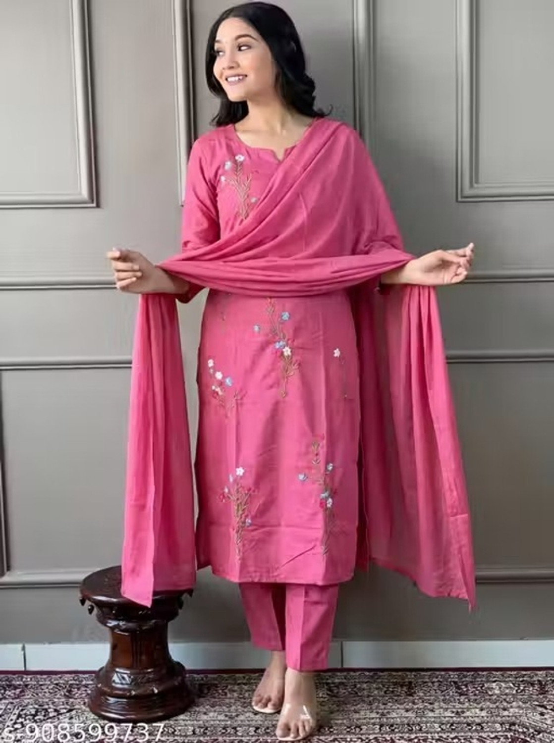 Image of shyam krishna fashion Embroidered Kurta, Trouser /Pant & Dupatta Set